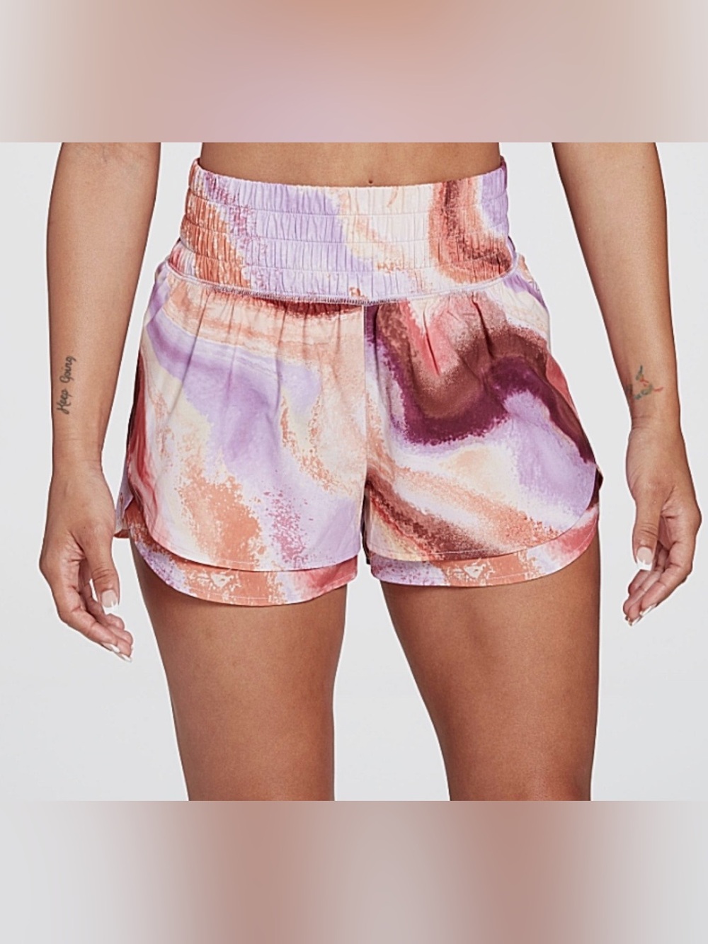 CALIA Women's Anywhere Printed Petal Hem Shorts X- Small color airbrush warm